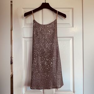 Disco’s Out to You sequined, champagne nude minidress from NastyGal. Size 4. NWT